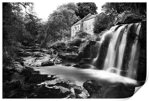 Serene Mill House by the Falls Print by Les McLuckie