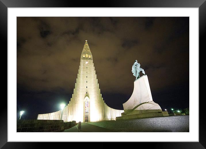 reykjavik church tower by night Framed Mounted Print by Rob Hawkins