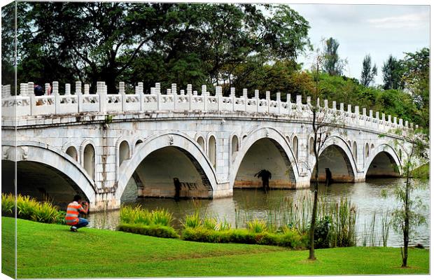 Classic Chinese Gardens Bridge, Singapore Canvas Print by Geoffrey Higges