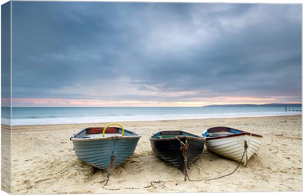 Boats at Durley Chine Canvas Print by Helen Hotson