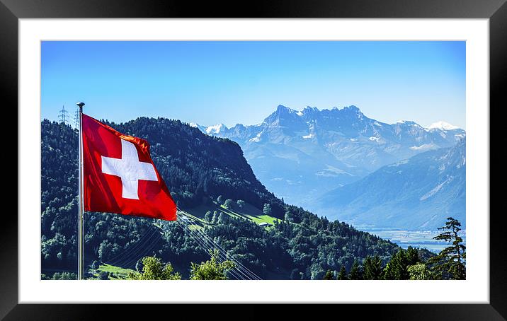 Swiss Flag Framed Mounted Print by Olavs Silis