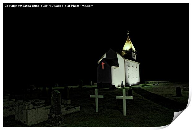 Little Church at Night Print by Jasna Buncic