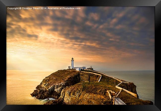 SouthStack Lighthouse Sunset Framed Print by Christine Smart