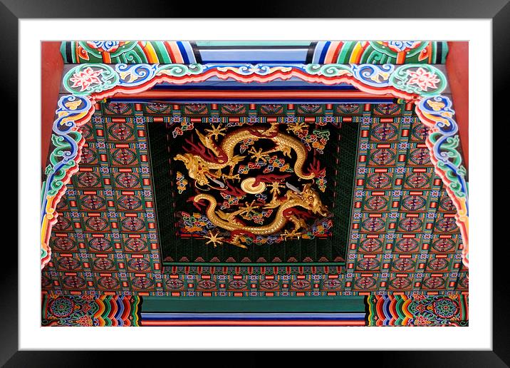Ceiling Decoration, Gyeongbokgung, Seoul Framed Mounted Print by Geoffrey Higges