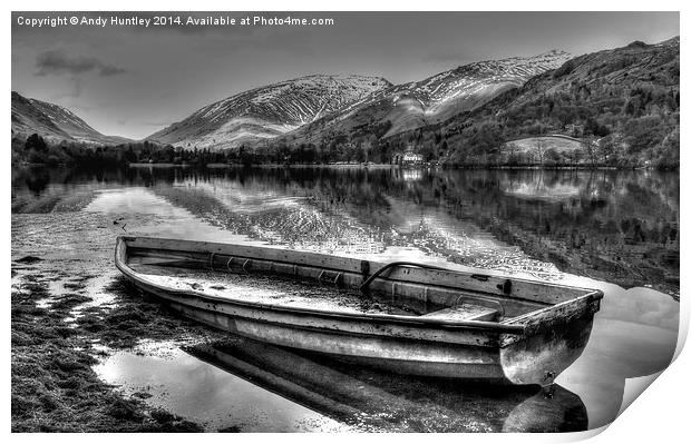 Boat on Lake Grasmere Print by Andy Huntley