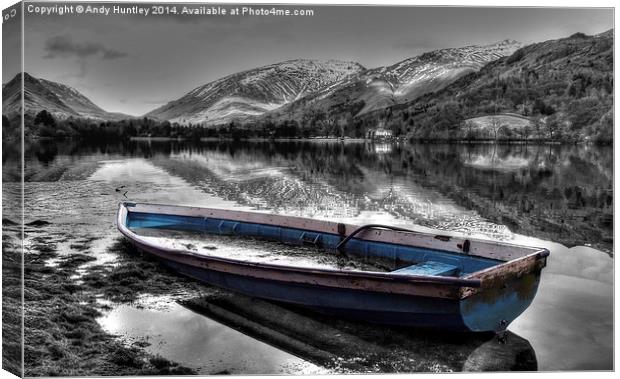 Blue Boat on Lake Grasmere Canvas Print by Andy Huntley