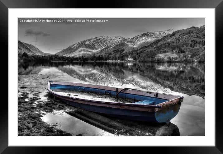 Blue Boat on Lake Grasmere Framed Mounted Print by Andy Huntley