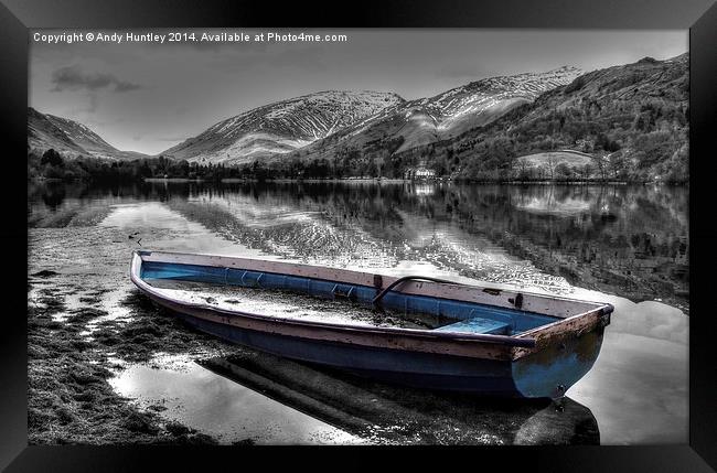 Blue Boat on Lake Grasmere Framed Print by Andy Huntley