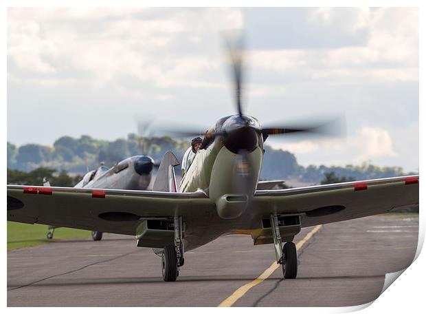 Spitfire pair taxi in - colour version Print by Keith Campbell