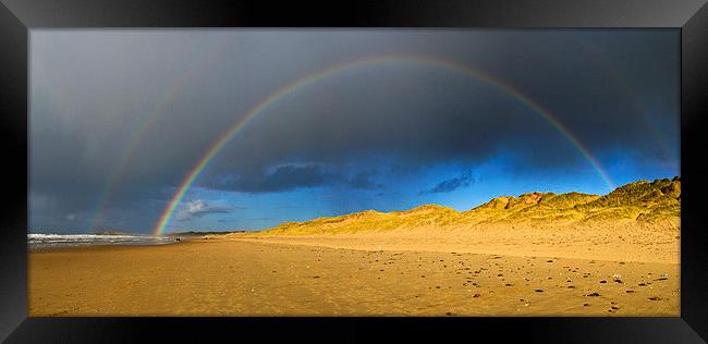 Double Rainbow over LLangennith Bay Framed Print by Hazel Powell