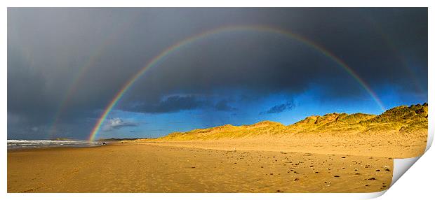 Double Rainbow over LLangennith Bay Print by Hazel Powell
