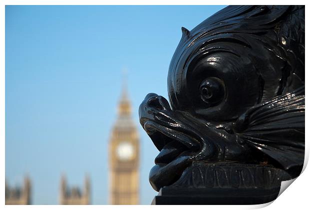 Fish Poking Tongue at Big Ben Print by Adam Withers