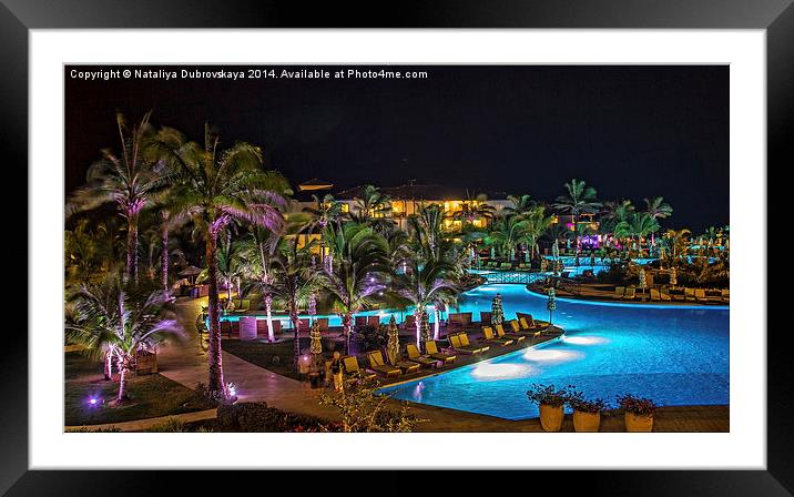 Evening picture of the swimming pool area on a res Framed Mounted Print by Nataliya Dubrovskaya