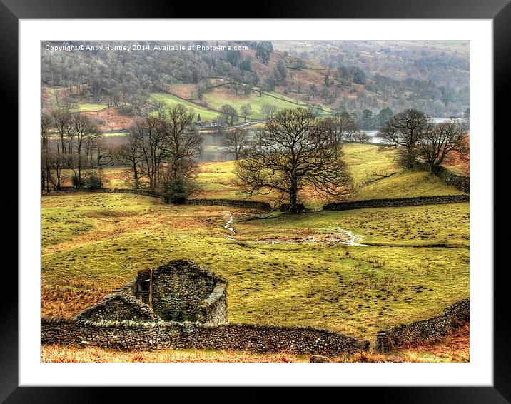 Drystone Wall & Building Framed Mounted Print by Andy Huntley