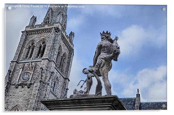 Neptune Statue in Durham City Centre Acrylic by Philip Pound
