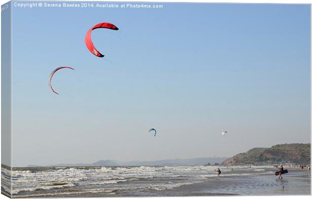 Kitesurfing at Arambol, Goa Canvas Print by Serena Bowles