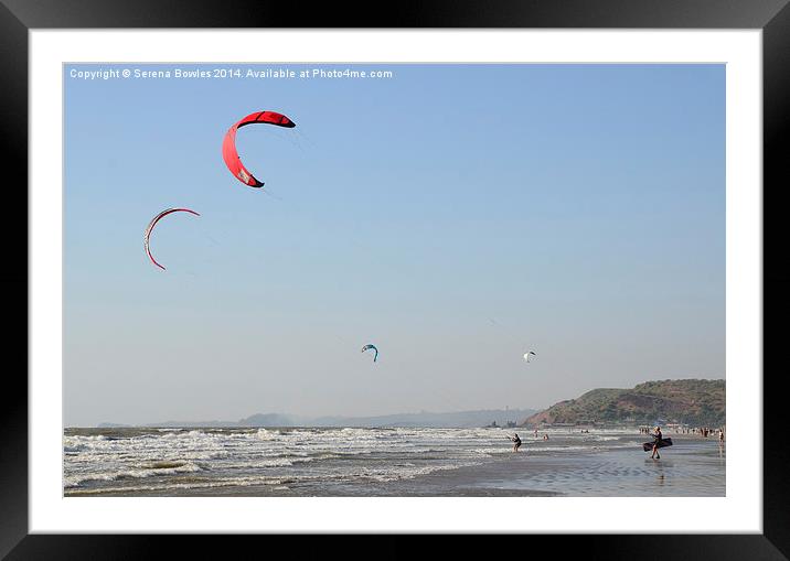 Kitesurfing at Arambol, Goa Framed Mounted Print by Serena Bowles