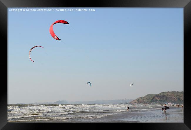 Kitesurfing at Arambol, Goa Framed Print by Serena Bowles