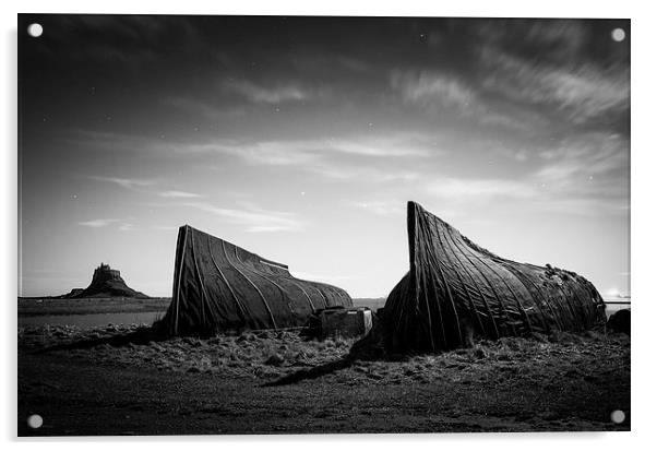 Lindisfarne Boat Huts - Moonlit Acrylic by Paul Appleby