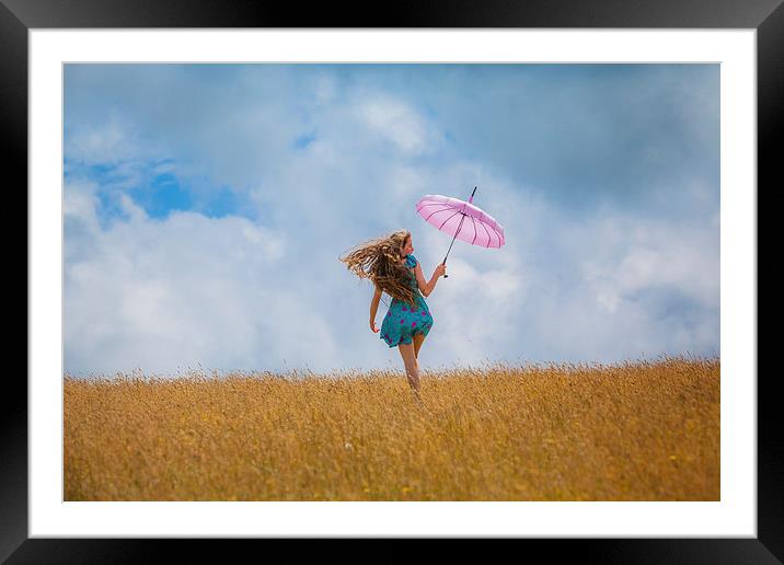 Young Girl with Pink Umbrella Framed Mounted Print by Maggie McCall