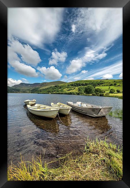 Moored Boats Nantlle Uchaf Lake  Framed Print by Adrian Evans