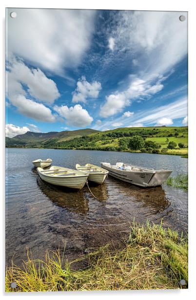 Moored Boats Nantlle Uchaf Lake  Acrylic by Adrian Evans