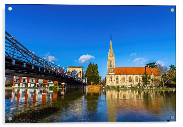 Marlow Bridge and Church Acrylic by Oxon Images