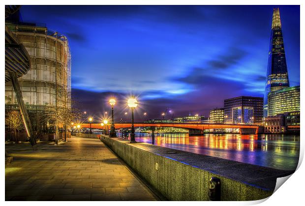 A HDR Walk by the Thames by night Print by Olavs Silis