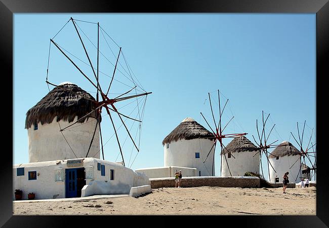 Traditional Windmills, Mykonos, Greek Islands Framed Print by Geoffrey Higges