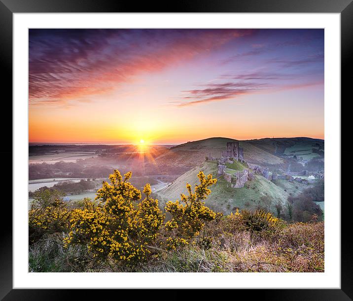 Sunrise at Corfe Castle Framed Mounted Print by Helen Hotson