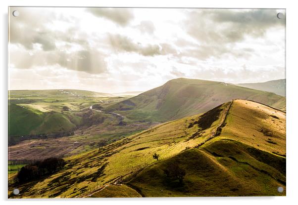 Afternoon Sun on Mam Tor and the Great Ridge Acrylic by Phil Tinkler