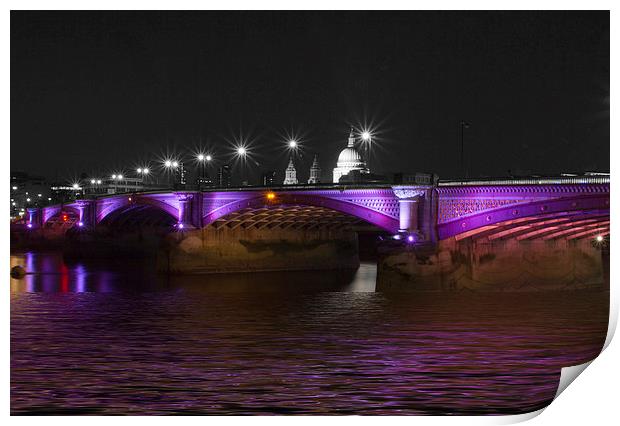 Blackfriars Bridge London Thames at night Print by David French