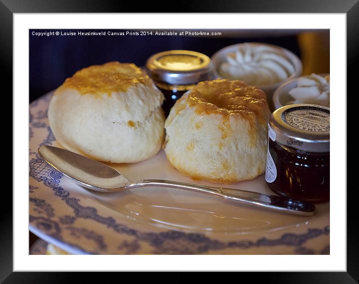 Home made scones with jam and cream Framed Mounted Print by Louise Heusinkveld