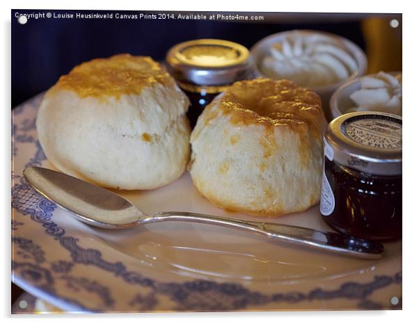 Home made scones with jam and cream Acrylic by Louise Heusinkveld