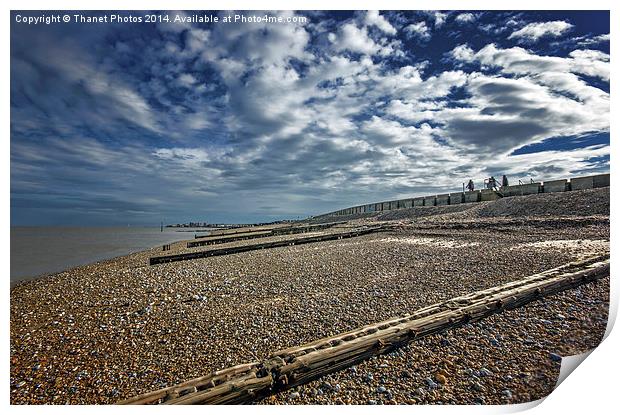 Swirling clouds at the beach Print by Thanet Photos