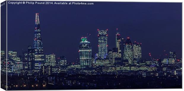 London City Skyline At Night Canvas Print by Philip Pound