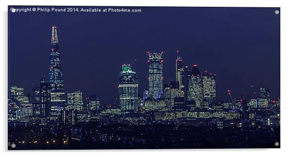 London City Skyline At Night Acrylic by Philip Pound