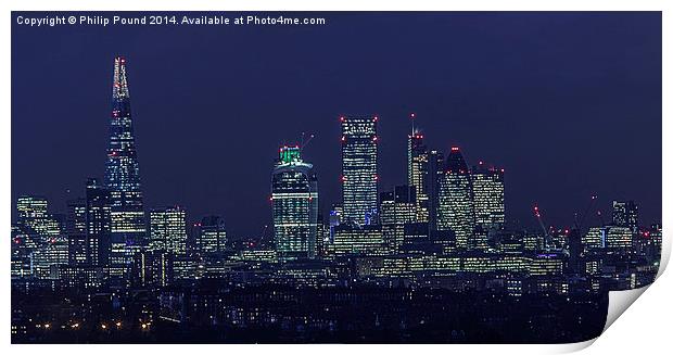 London City Skyline At Night Print by Philip Pound