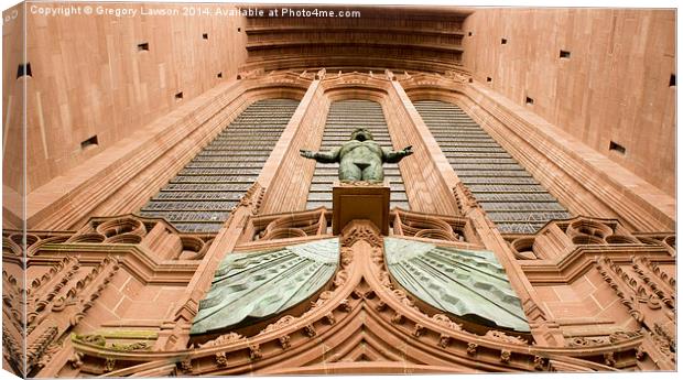 Liverpool Anglican Cathedral Statue Canvas Print by Gregory Lawson