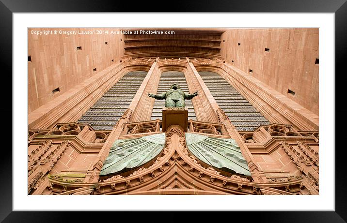 Liverpool Anglican Cathedral Statue Framed Mounted Print by Gregory Lawson