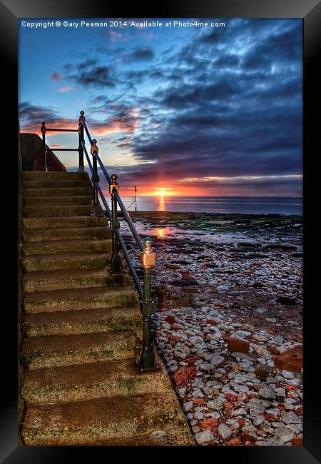 Hunstanton beach sunset steps Framed Print by Gary Pearson
