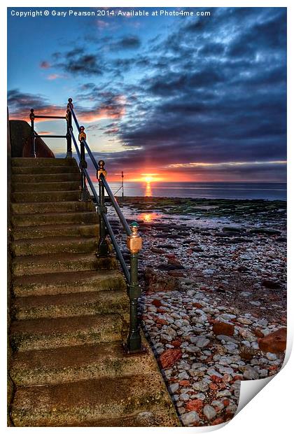 Hunstanton beach sunset steps Print by Gary Pearson