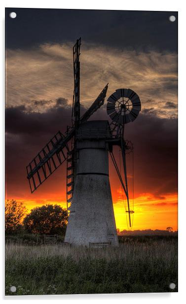 Thurne Mill Sunset Acrylic by Wendy Williams CPAGB