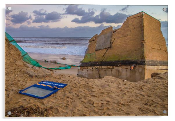 Hemsby Beach Old Lifeboat Shed After Surge Acrylic by James Taylor