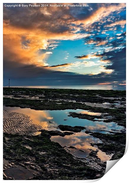 Reflections on Hunstanton beach Print by Gary Pearson