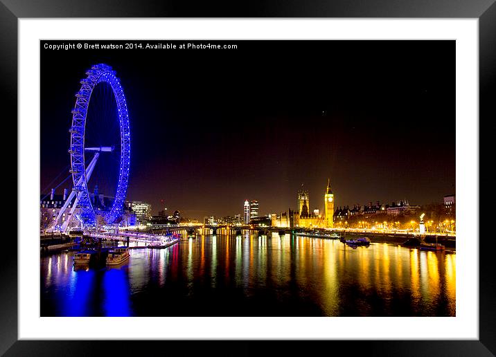 the london eye at night Framed Mounted Print by Brett watson