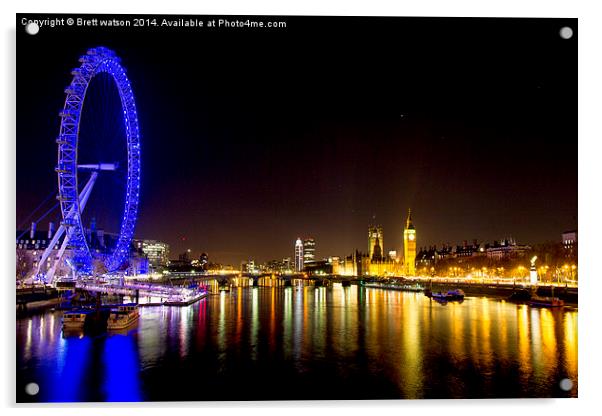 the london eye at night Acrylic by Brett watson