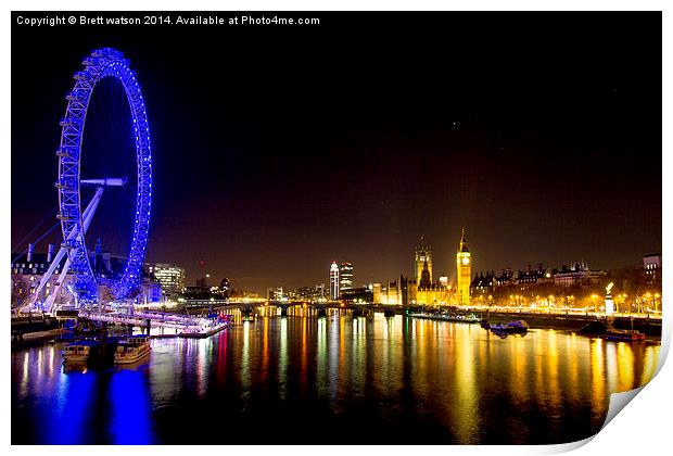 the london eye at night Print by Brett watson
