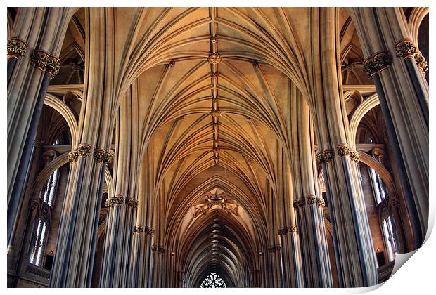 Inside Bristol Cathedral Print by Thomas Mudge