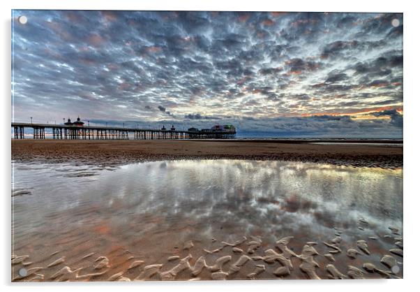 North Pier Blackpool Beach Acrylic by Gary Kenyon